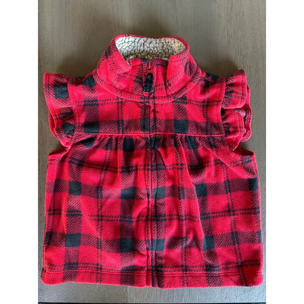 Carter's Baby Buffalo Plaid Fleece Zip-up Vest Red And Black, Size 9 Months